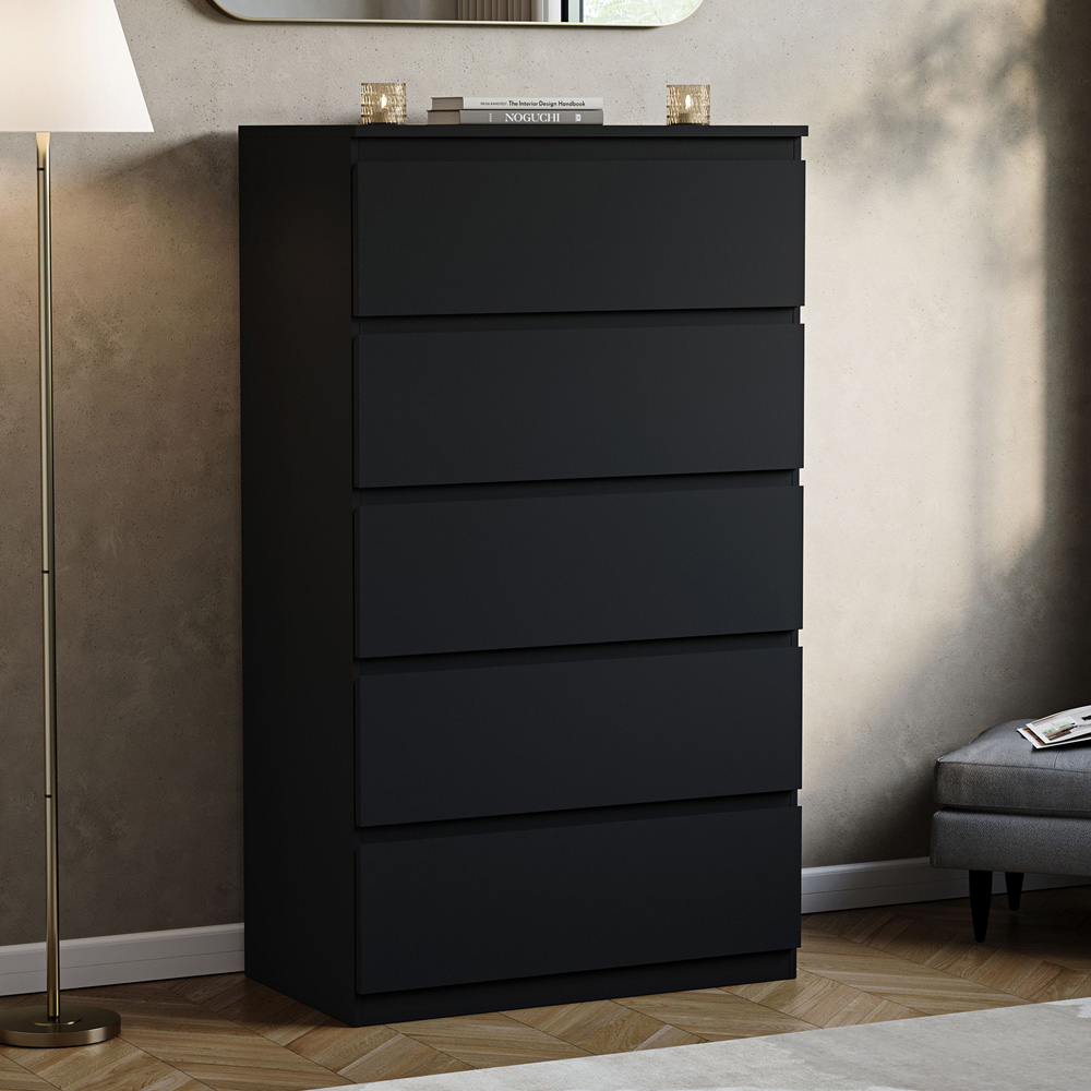 VIDA DESIGNS Denver 5 Drawer Black Chest of Drawers Image 5