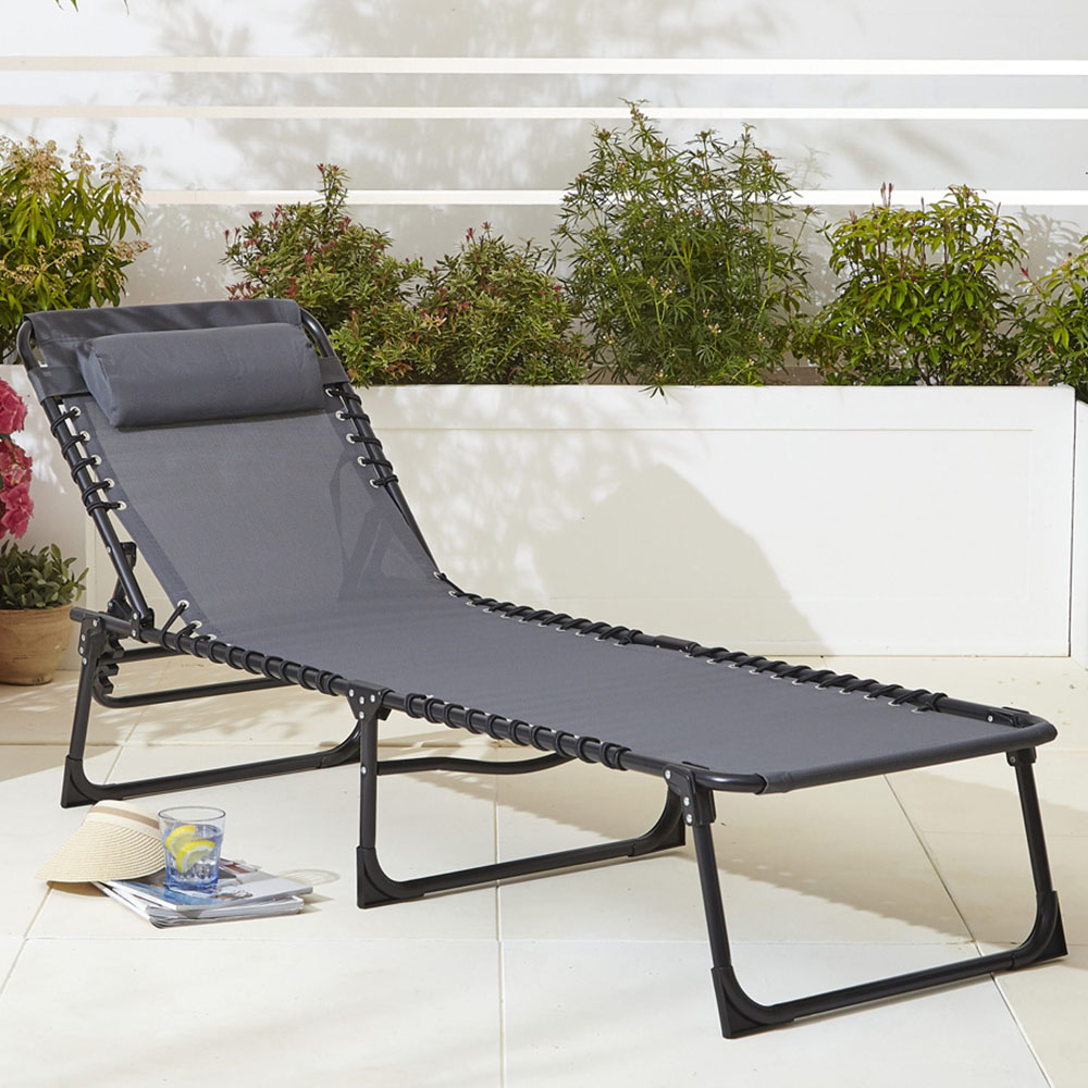 Neo Set of 2 Grey Folding Sun Loungers Image 6