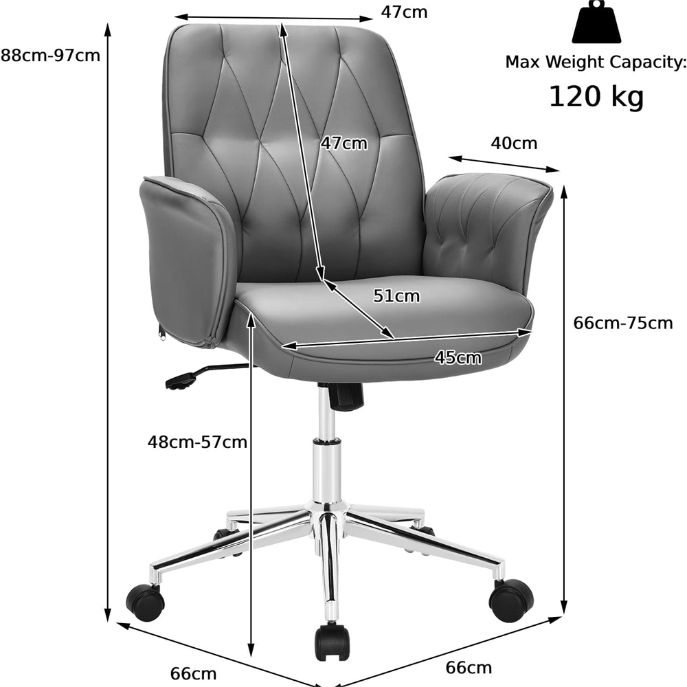 Costway Grey PU Leather Adjustable Swivel Office Chair Image 9