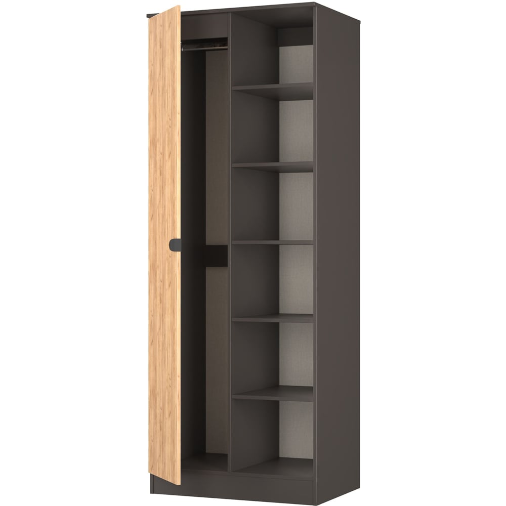 Crowndale Bora Single Door 6 Shelf Gold Oak and Graphite Double Wardrobe Image 5