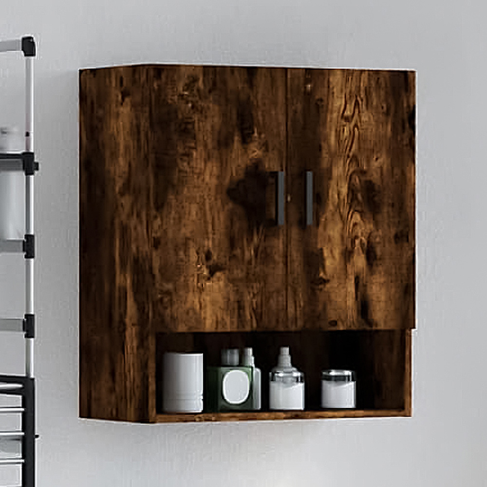 vidaXL 2 Door Single Shelf Smoked Oak Wall Cabinet Image 1