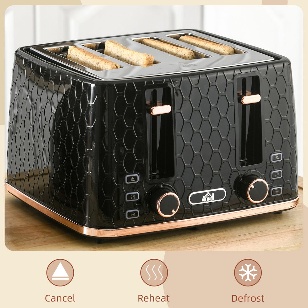 HOMCOM 800-208V70BK Black Honeycomb 4 Slot Toaster 1600W Image 4