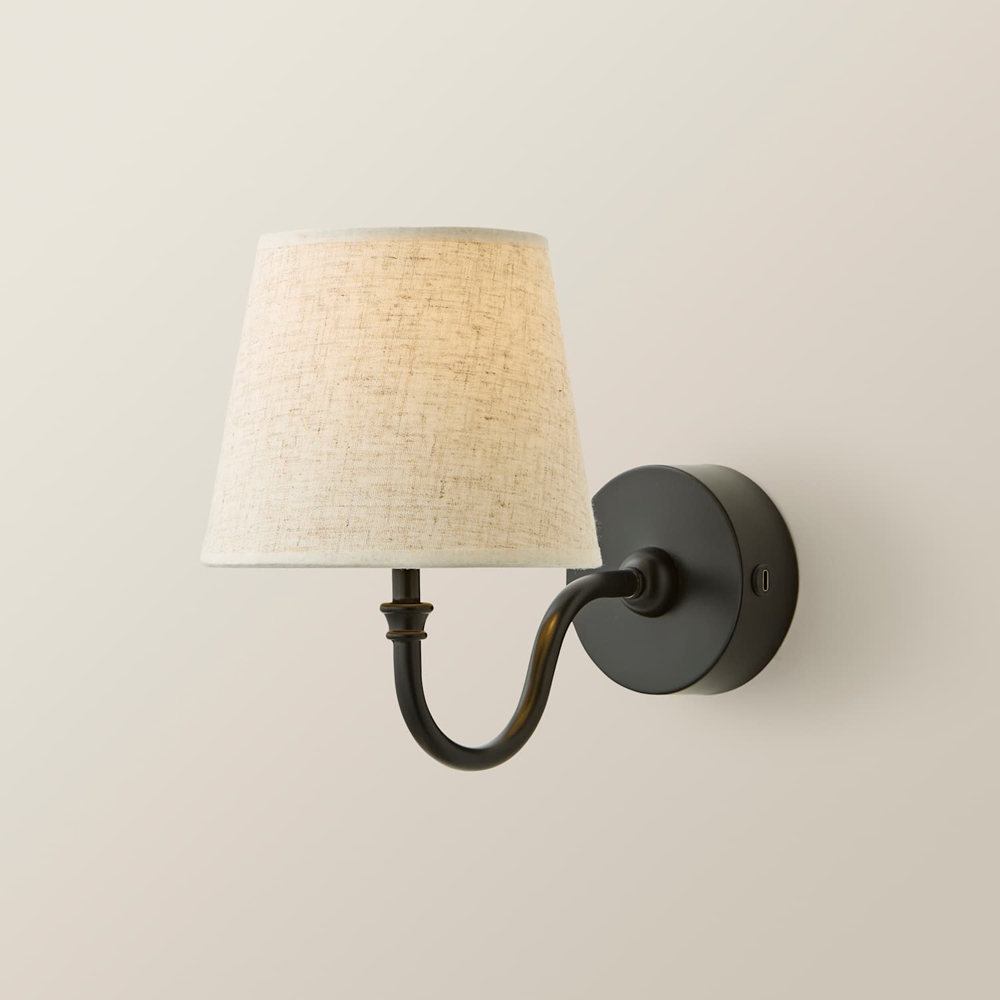 ValueLights Lowe Linen Taper Shade Portable Black Rechargeable Wall Light with Bulb Image 3