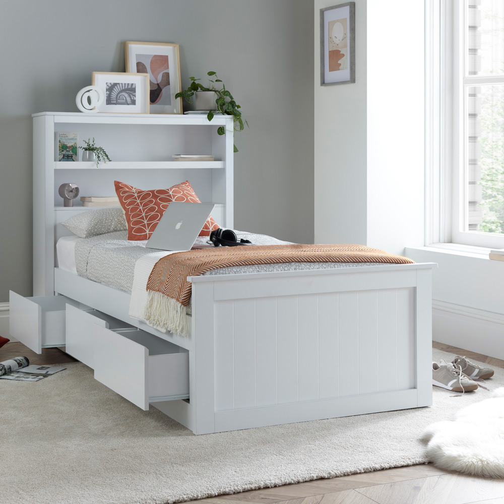 Bedmaster Enzo Single 3 Drawer White Wooden Bed with Spring Mattress Image 8