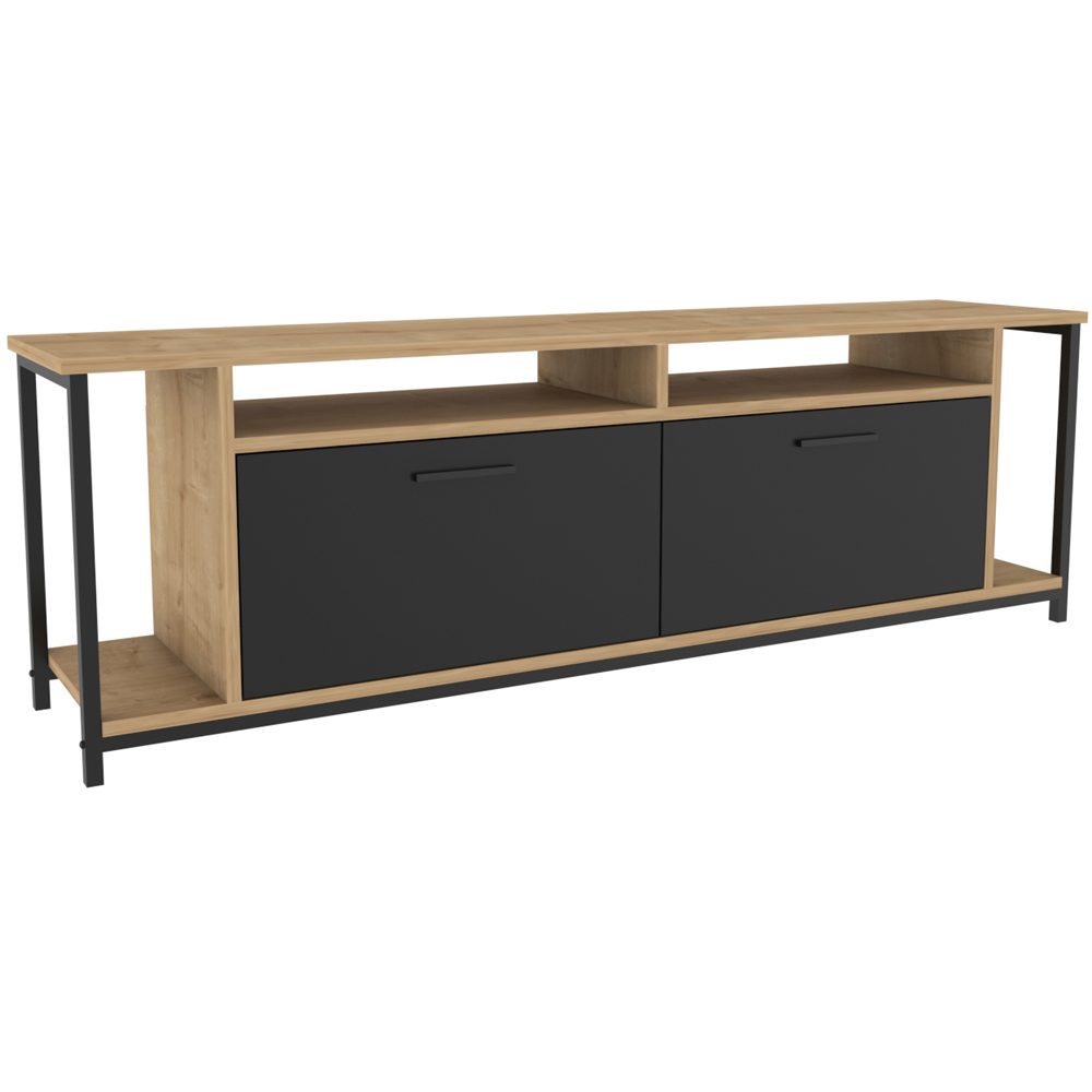 Decorotika Omar 2 Door 4 Shelf Oak and Black TV Unit Image 2