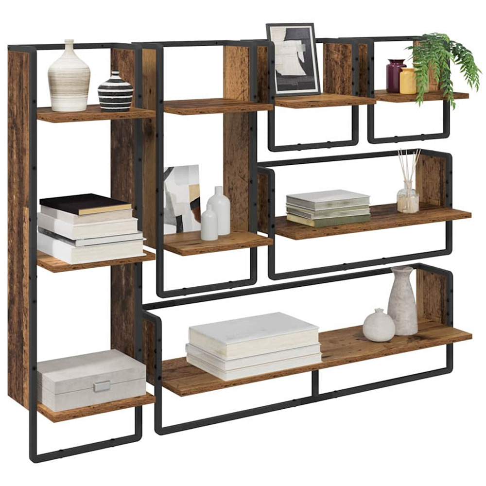 vidaXL 9 Shelf Old Wood Wall Shelf Set of 6 Image 3