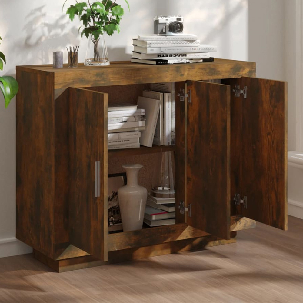 vidaXL 3 Door Smoked Oak Sideboard Image 1