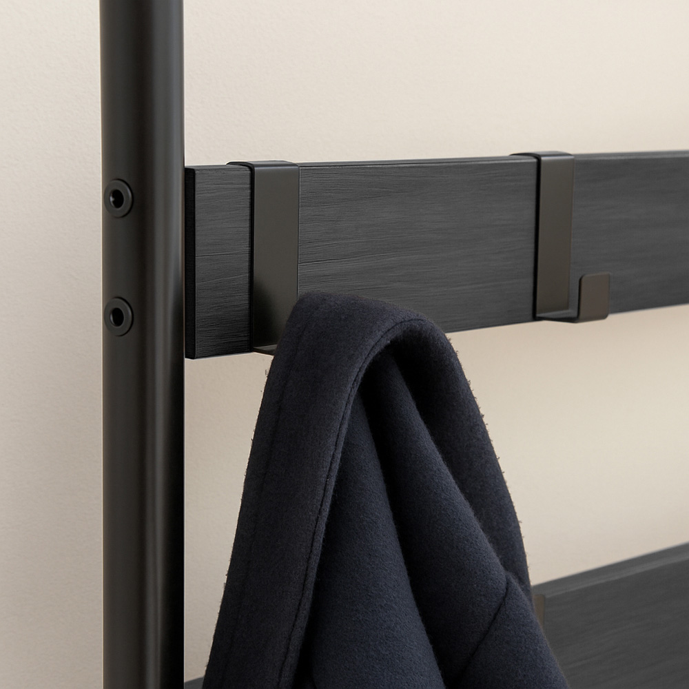 Harbour Housewares 2 Shelf 9 Hook Black Square Steel Coat Rack with Shoe Storage Bench Image 3