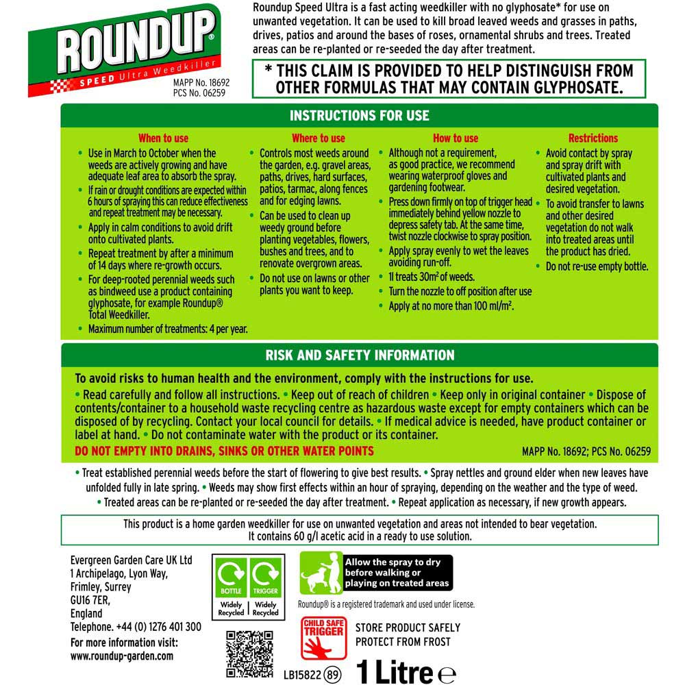 Roundup Ready To Use Speed Ultra Weedkiller 1L Image 2
