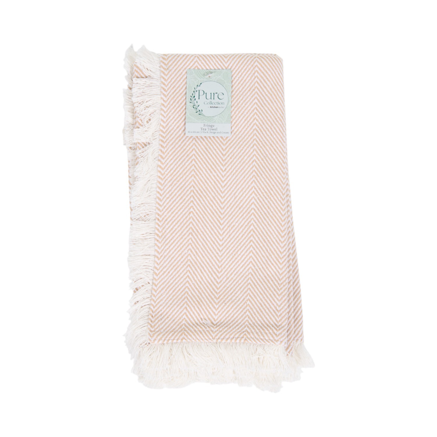 Pack of 2 Fringe Tea Towels - Beige and Cream Image 8