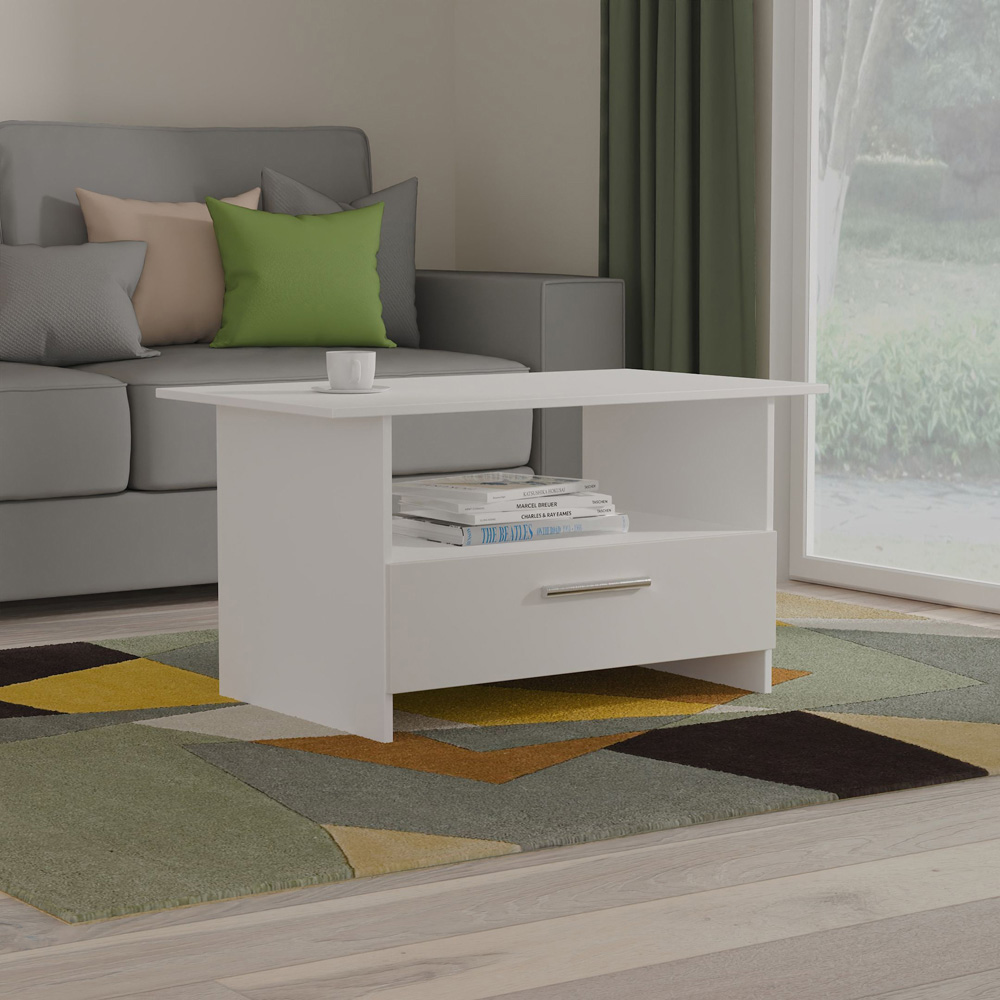 Crowndale Contrast Single Drawer Grey Matt and White Coffee Table Ready Assembled Image 7