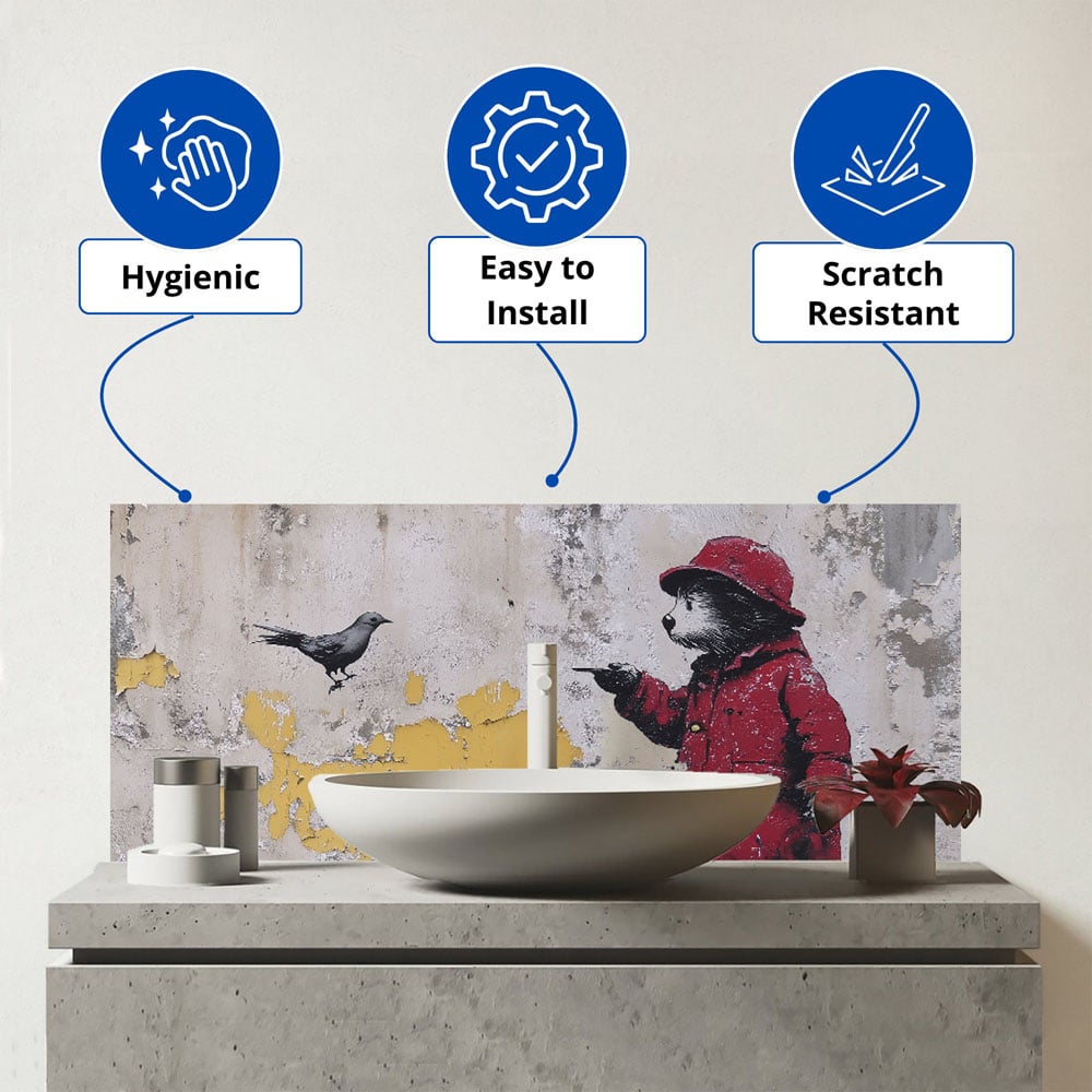 Warren Reed Designer Banksy Inspired Bear Glass Bathroom Splashback 25 x 60cm Image 3
