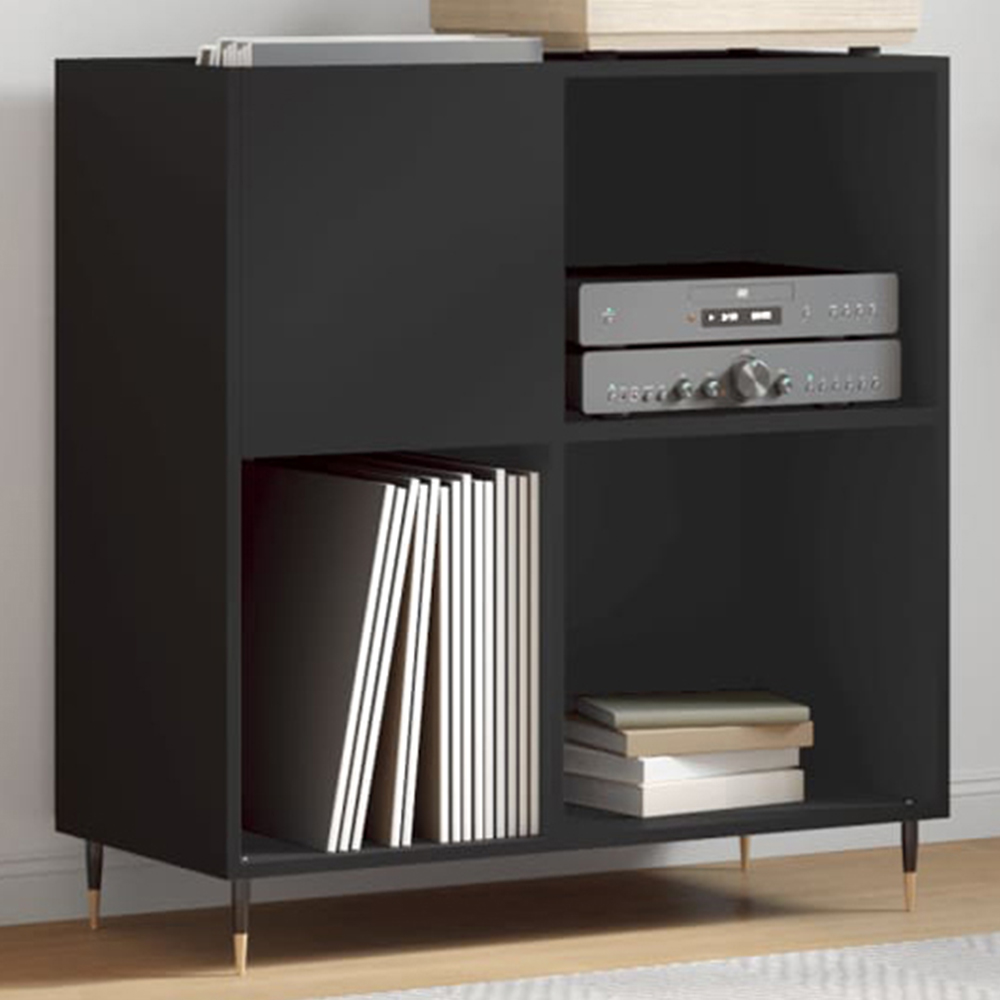 vidaXL 3 Shelf Black Square Record Cabinet Image 1