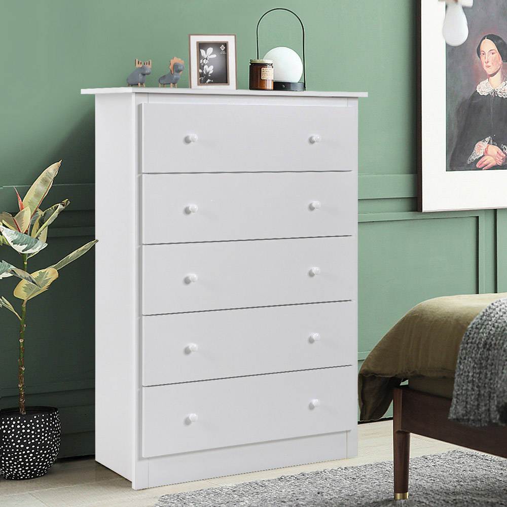 Costway 5 Drawer White Wooden Chest of Drawer Image 7