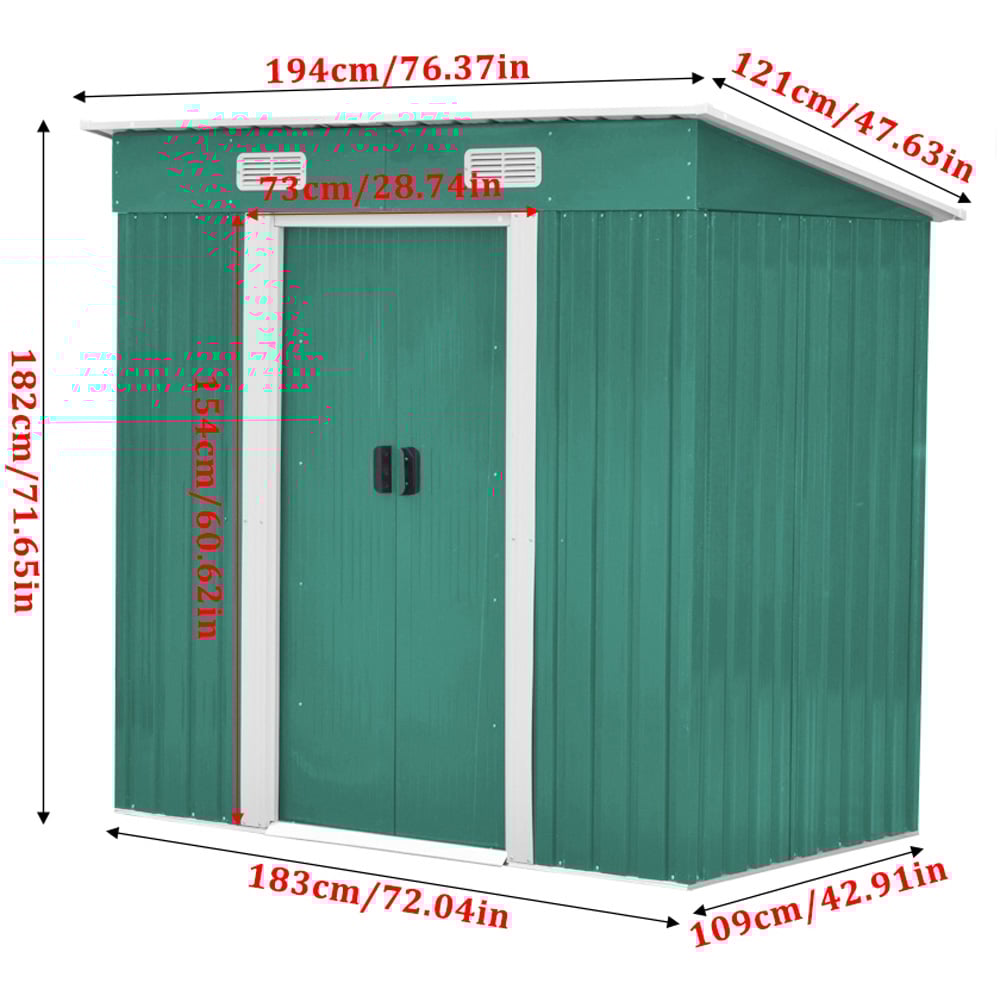 Living and Home 4 x 6ft Dark Green Metal Garden Storage Shed Image 4