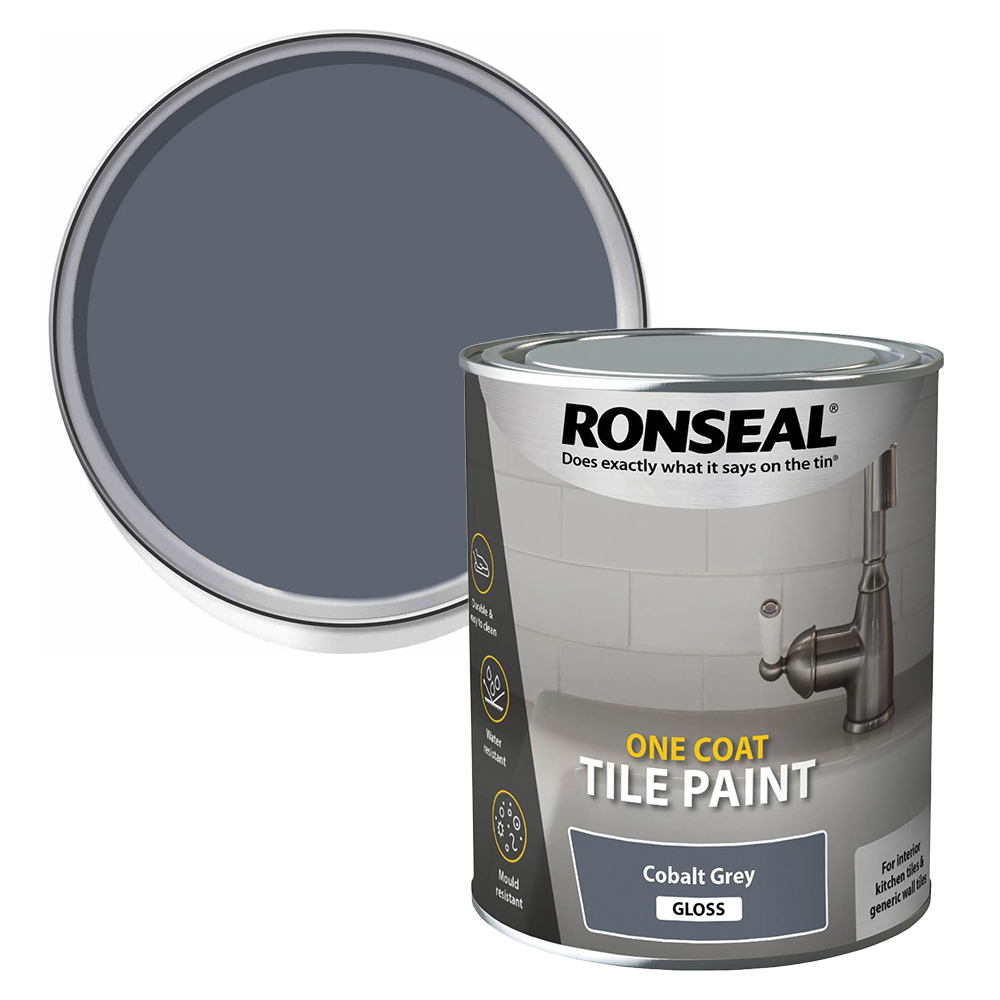 Ronseal Cobalt Grey Gloss One Coat Tile Paint 750ml Image 1
