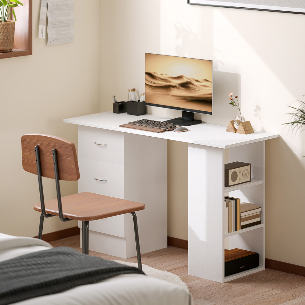 Portland 3 Drawer 3 Shelf Customisable Computer Desk White Image 3