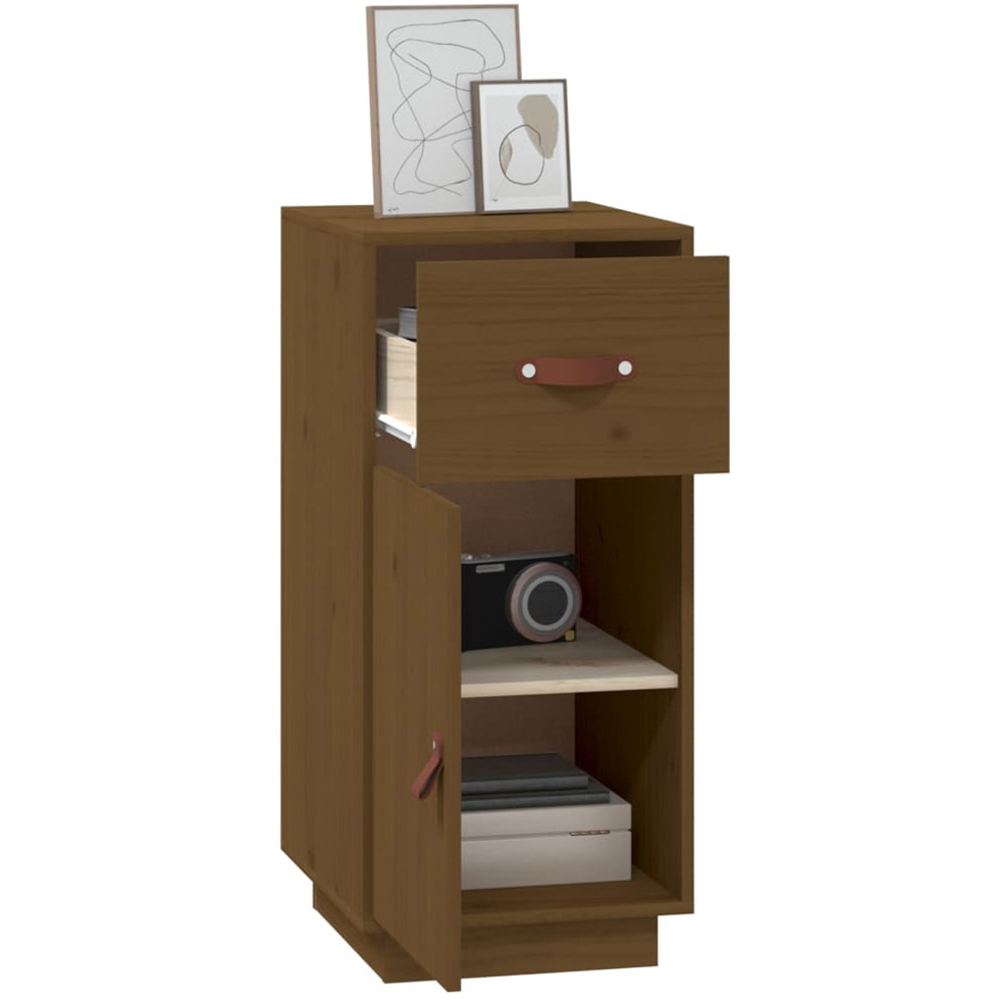 vidaXL Single Door Single Drawer Honey Brown Solid Pine Wood Sideboard Image 5