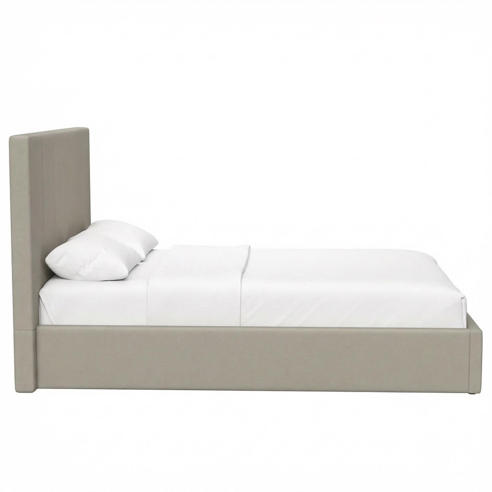 FWStyle Hoscar Small Double Beige Upholstered Lift-Up Ottoman Bed Frame with Ribbed Headboard Image 6