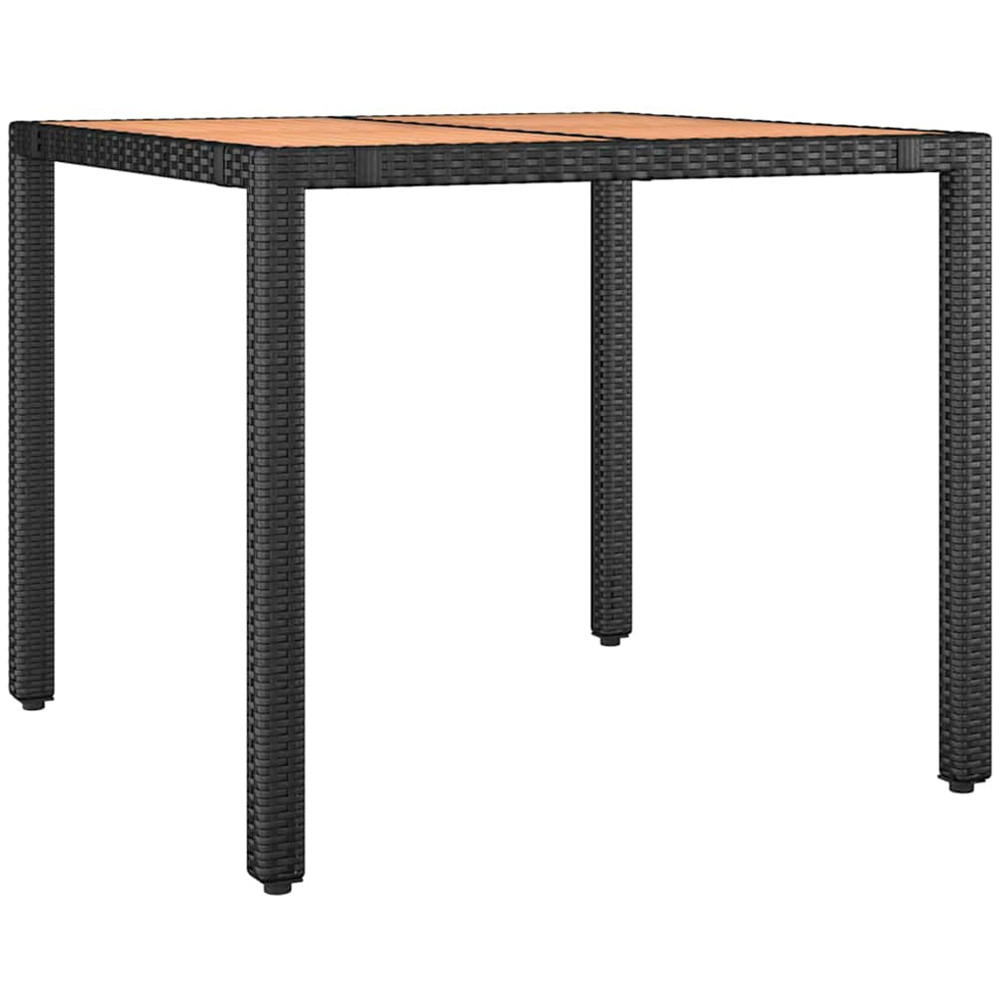 vidaXL 2 Seater Black Polyrattan and Wooden Tabletop Garden Table Image 2
