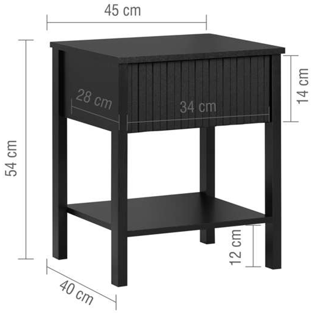 Birlea Axis Single Drawer Single Shelf Black Fluted Bedside Table Image 5