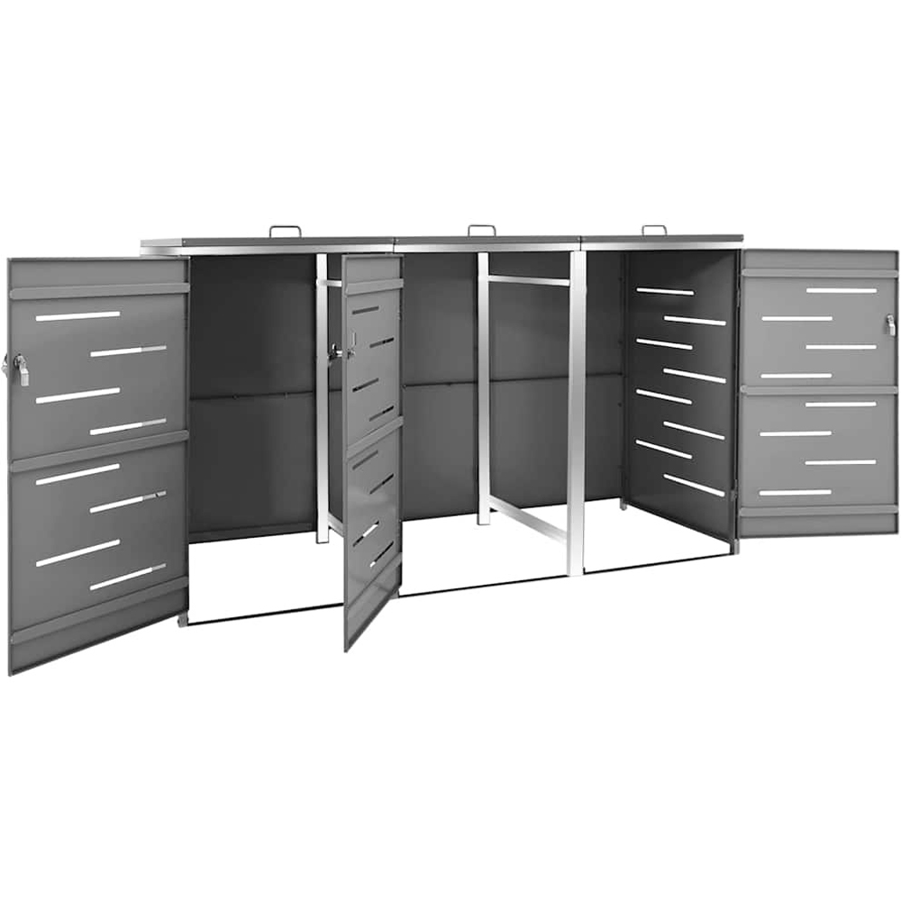Walplus Anthracite Stainless Steel 3 Wheelie Bin Shed Image 4