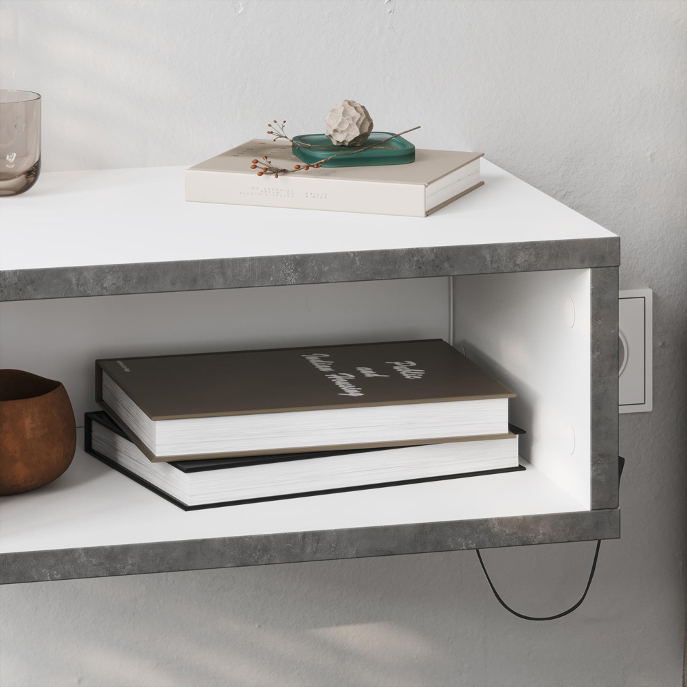 Decortie Brik Single Shelf White Wall Mounted Bedside Table with Night Light Image 3