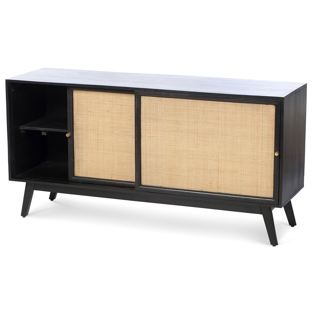 Desser Manhattan 2 Door Sliding Black Rattan and Mango Wood Sideboard Image 3