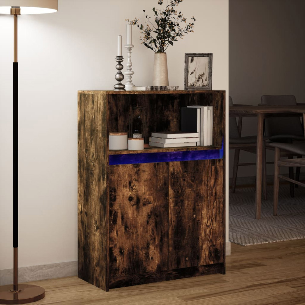 vidaXL 2 Door Single Shelf Smoked Oak Sideboard with RGB LED Lights Image 5