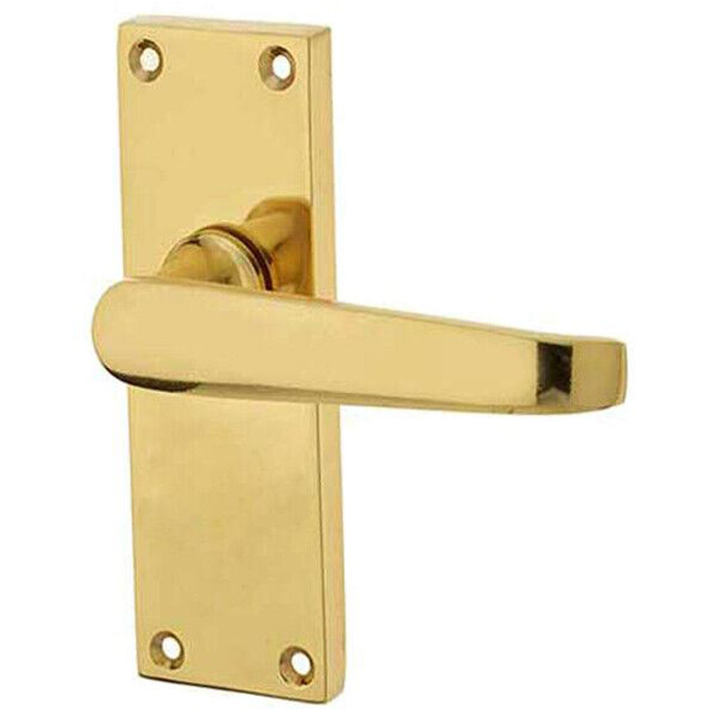 Golden Grace Polished Brass Victorian Straight Latch Door Handle Set 3 Pack Image 2