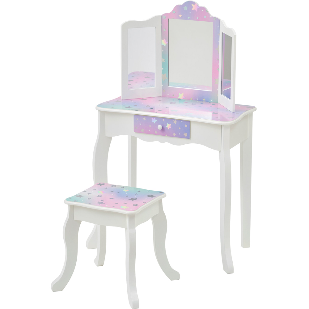 Teamson Kids White and Lavender Starry Sky Print Gisele Medium Vanity and Stool Image 3