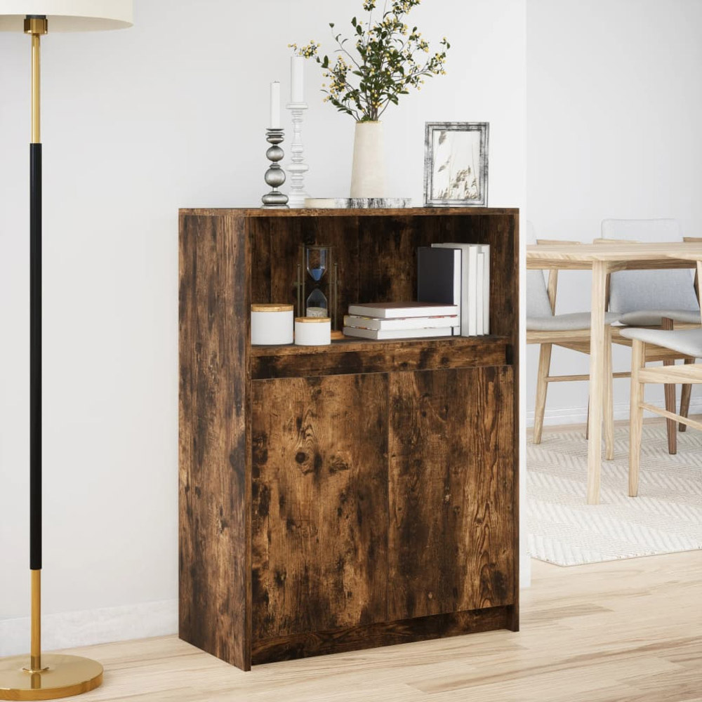 vidaXL 2 Door Single Shelf Smoked Oak Sideboard with RGB LED Lights Image 4