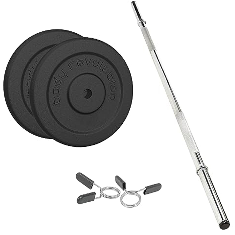 MonsterShop 1.2m 1 inch Barbell and Cast Iron Weight Plate Set 5kg 2 Pack Image 1