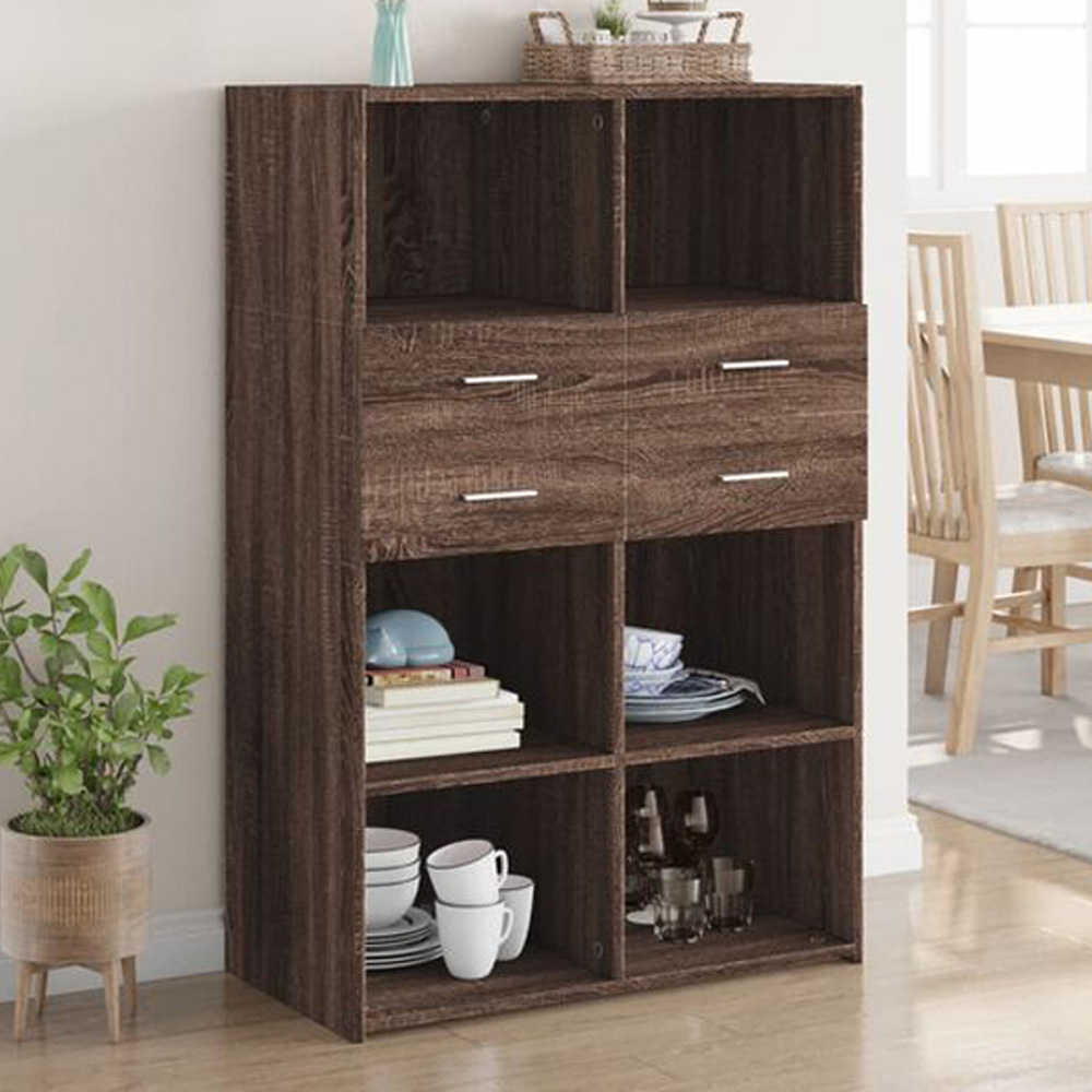 vidaXL 4 Drawer 6 Shelf Brown Oak Highboard Image 1