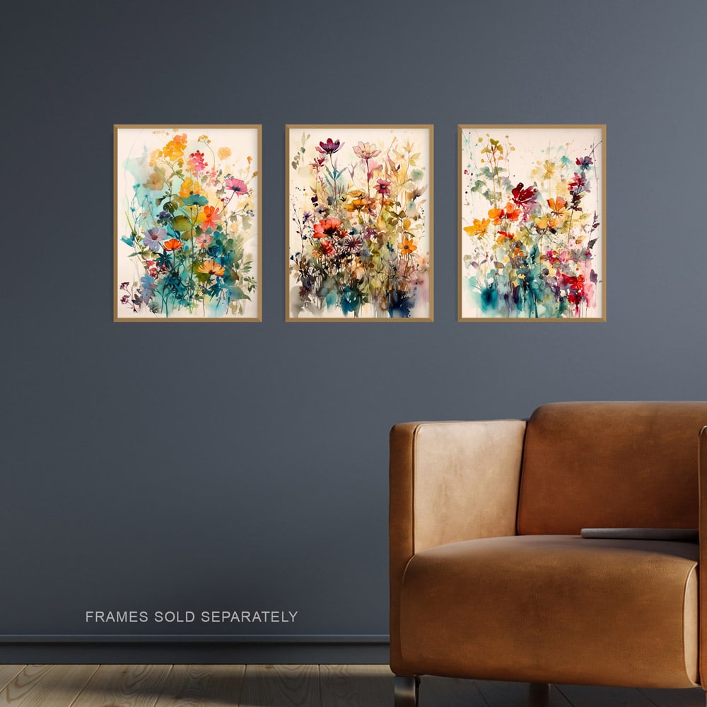Artery8 Floral Artworks Spring Wildflower Watercolour Wall Art Print 30 x 41cm 3 Pack Image 2