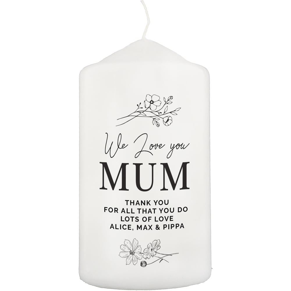 Personalised Memento Personalised Floral Pillar Candle Image 1