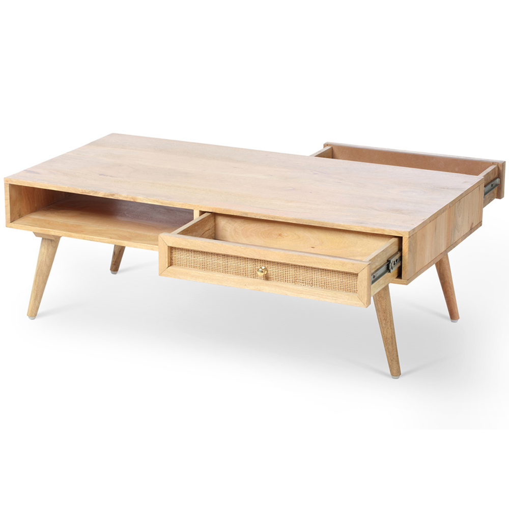 Desser Manhattan 2 Drawer Natural Rattan and Mango Wood Coffee Table Image 3