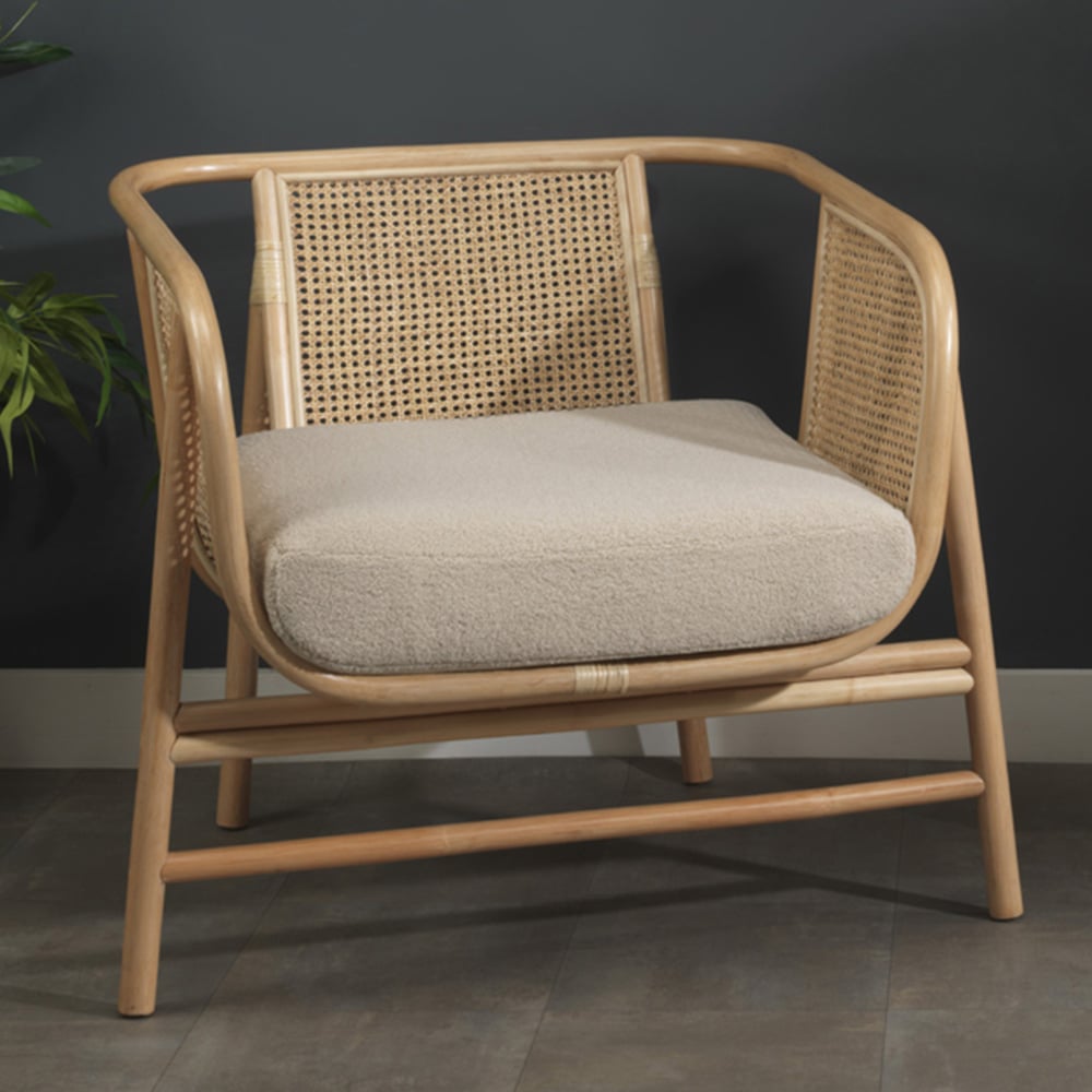 Desser Seoul Cream Boucle Latte Rattan Chair Image 1