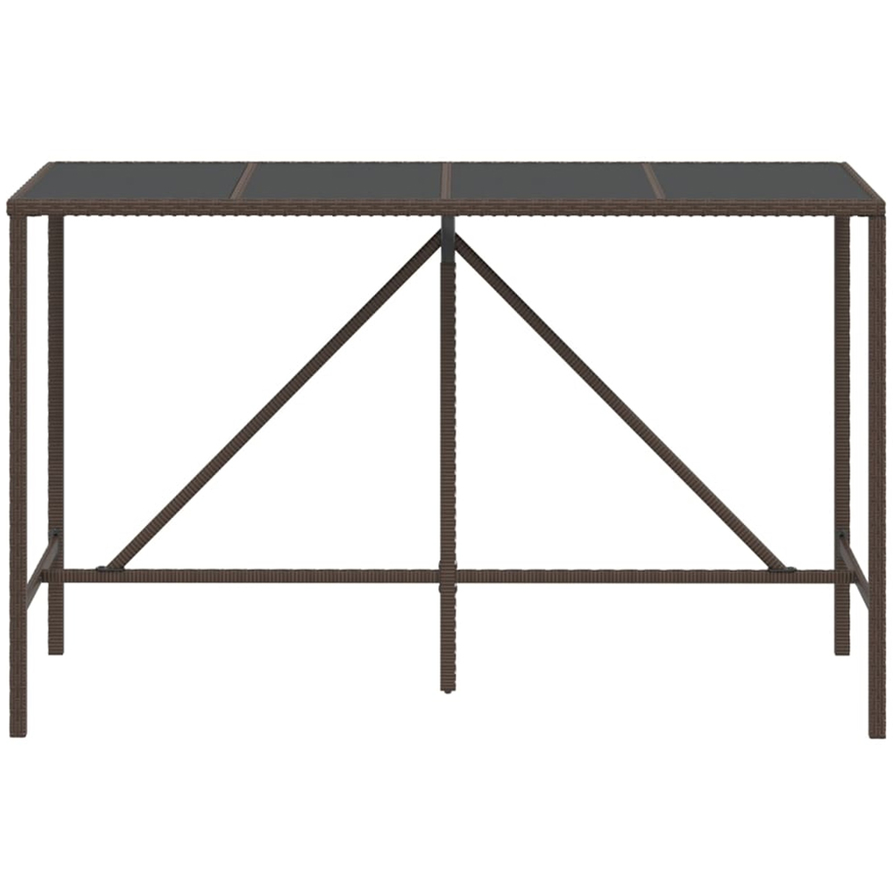 vidaXL Brown Polyrattan Glass Top Bar Table 110 x 70 x 180cm Image 3