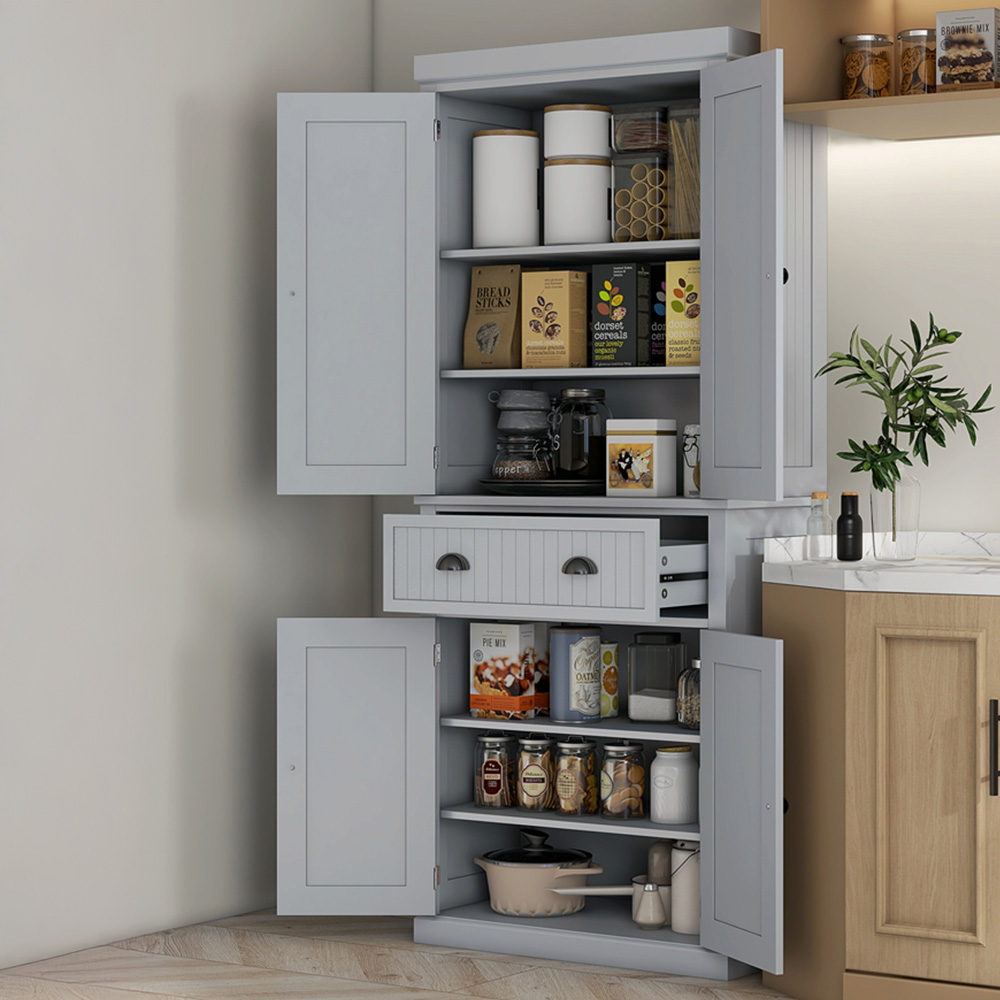 Portland 4 Door Single Drawer Grey Kitchen Storage Cabinet Image 5