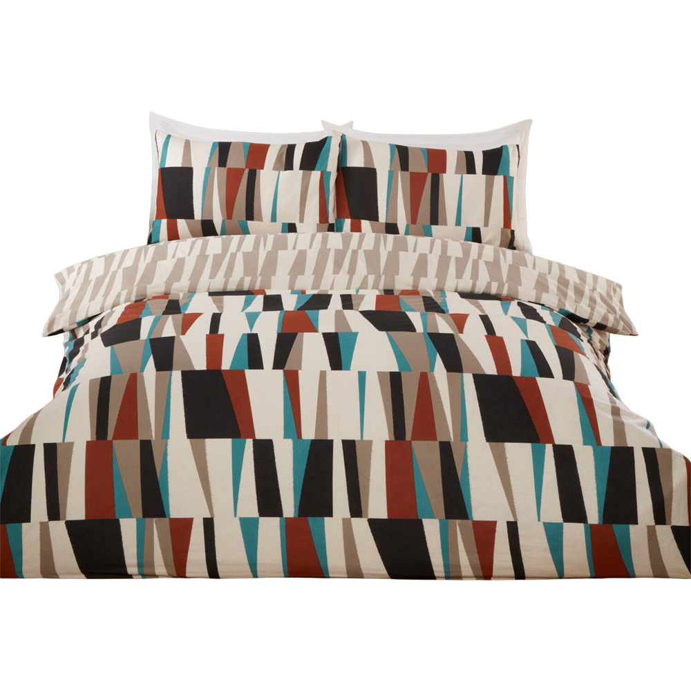 Ezra Geometric Duvet Set Beige Superking Image 2