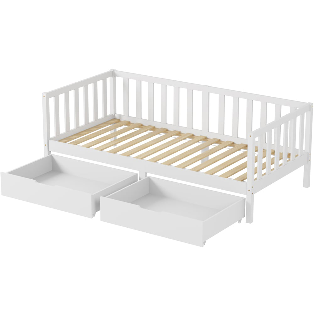 FurnitureHMD 2 Drawer White Pine Wood Kids Bed Frame Image 2