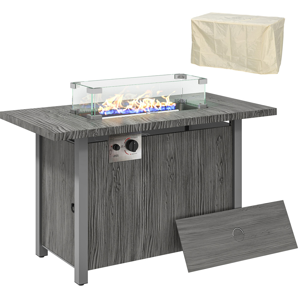 Outsunny Dark Grey 50000 BTU Gas Fire Pit Table with Cover Image 1
