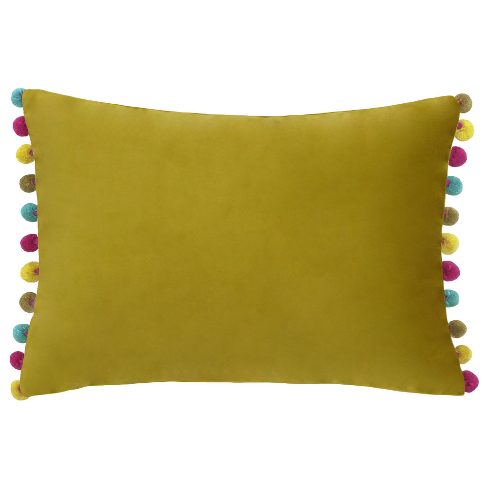 Paoletti Fiesta Bamboo Multicolour Pom Pom Velvet Cushion Image 1