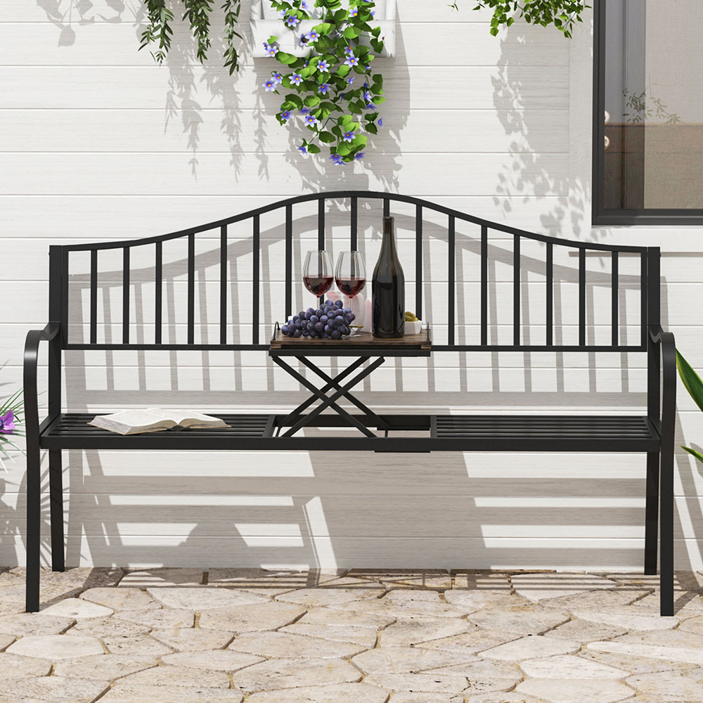 Outsunny 2 Seater Black Garden Bench Image