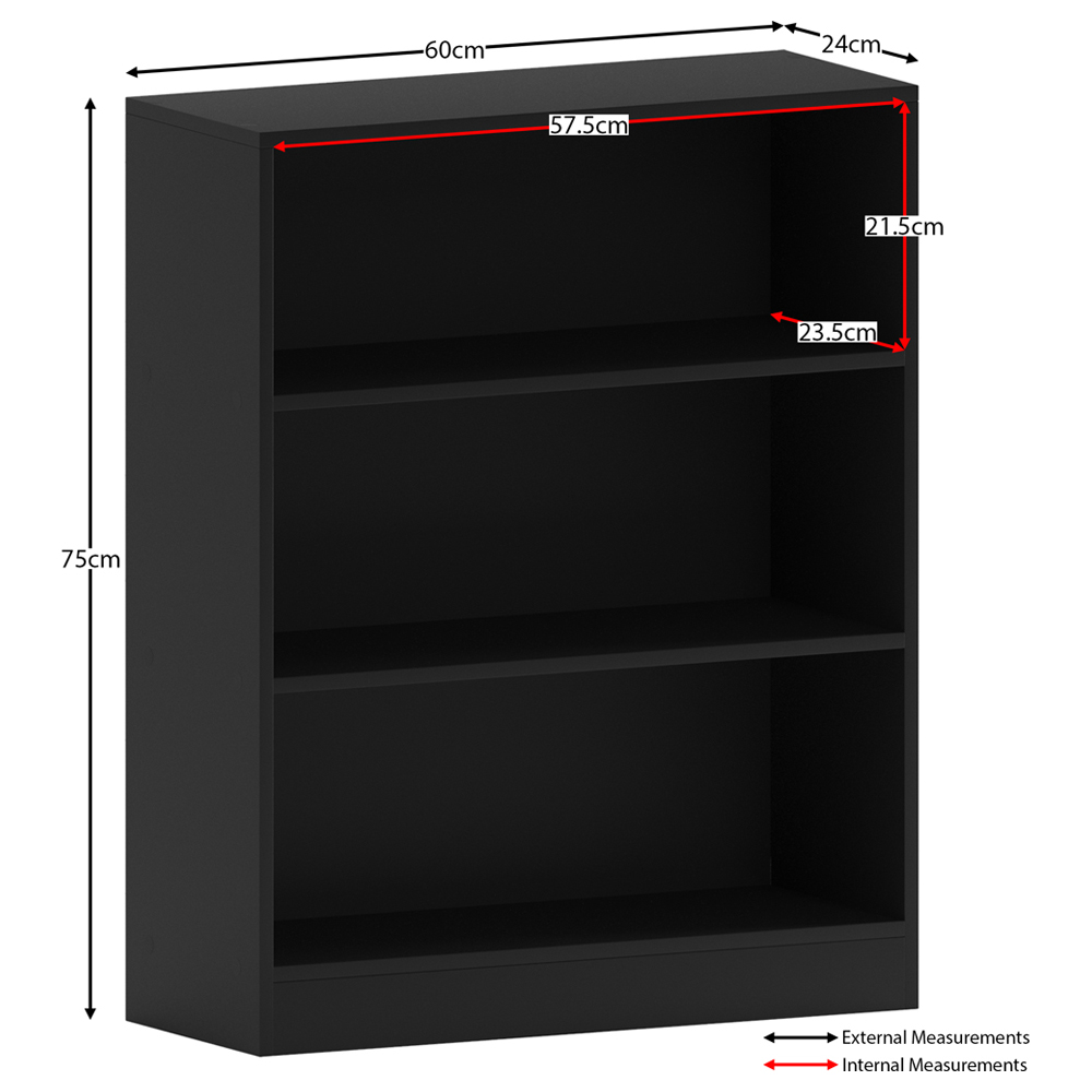 Vida Designs Cambridge 3 Shelf Black Low Bookcase Image 7