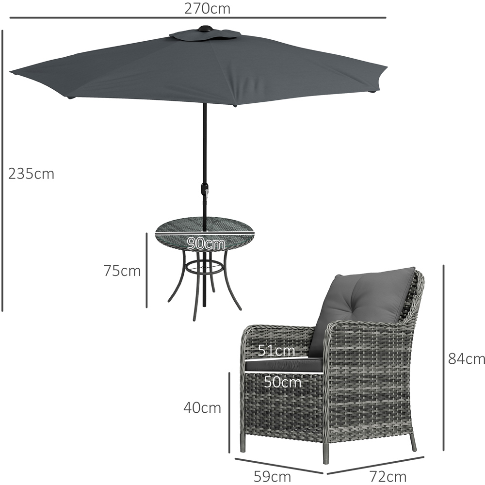 Outsunny 4 Seater Round Rattan Dining Set with Umbrella Grey Image 7