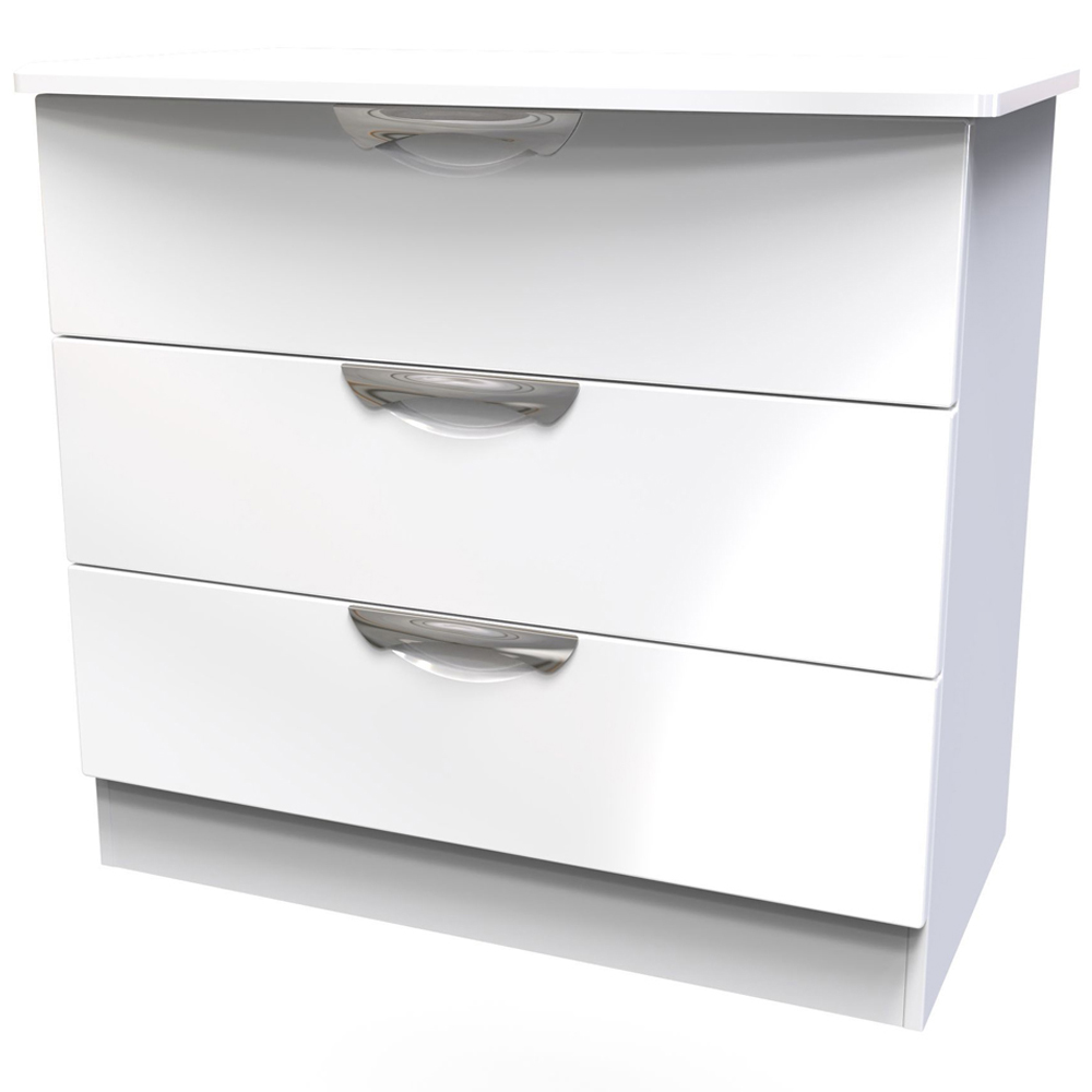 Crowndale Camden 3 Drawer White Gloss and White Chest of Drawers Ready Assembled Image 3