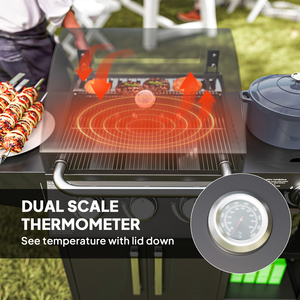 Outsunny 3+1 Burner Gas Barbecue with Storage Cabinet and Shelf 9500W Image 7