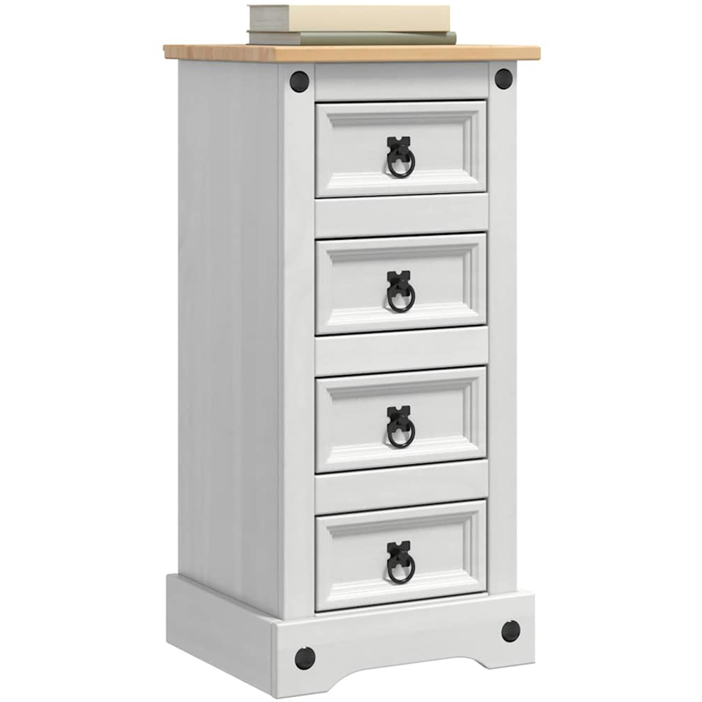 vidaXL Corona 4 Drawer White Solid Pine Wood Bedside Table Image 3